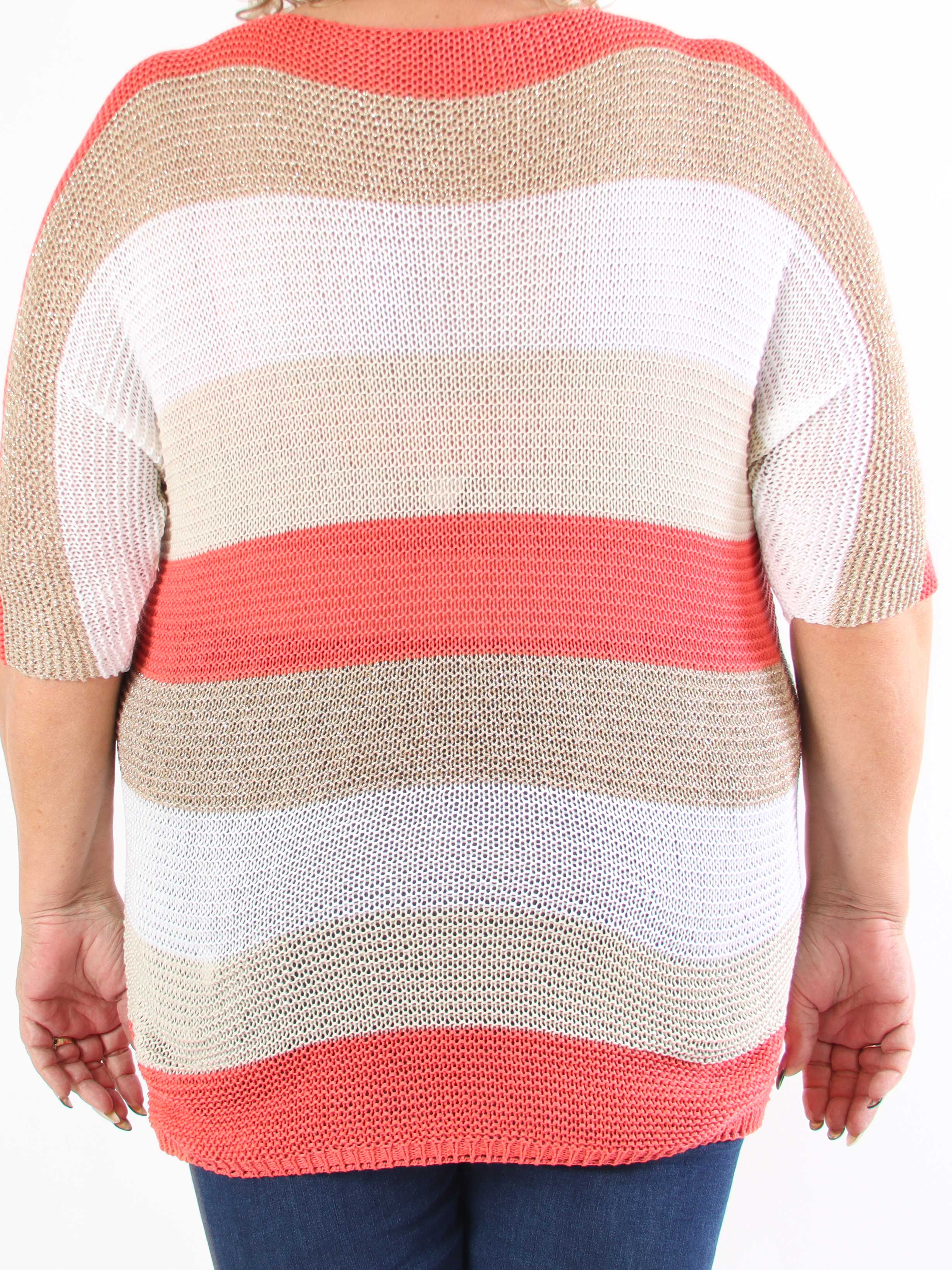 Nina Long - Stribet plus size strikkjole med glittertråde